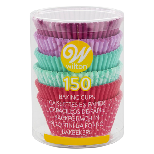 SET WILTON CUPCAKE-EINWEGFORMEN - ROSA / TÜRKIS / LILA