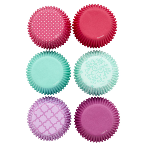 SET WILTON CUPCAKE-EINWEGFORMEN - ROSA / TÜRKIS / LILA