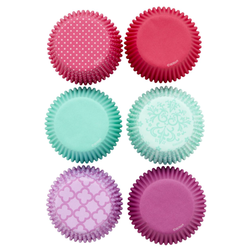 SET WILTON CUPCAKE-EINWEGFORMEN - ROSA / TRKIS / LILA