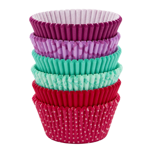 SET WILTON CUPCAKE-EINWEGFORMEN - ROSA / TÜRKIS / LILA