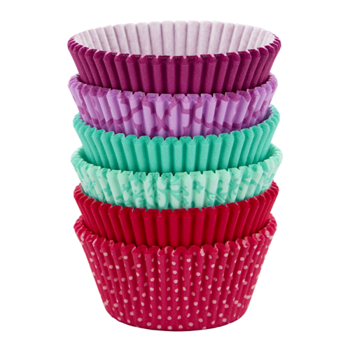 SET WILTON CUPCAKE-EINWEGFORMEN - ROSA / TRKIS / LILA