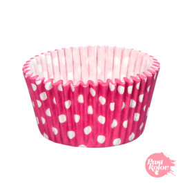 CUPCAKE EINWEGFORMEN- KIRSH ROSA MIT WEISSEN PUNKTEN