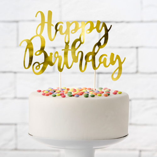 PARTYDECO KUCHEN TOPPER - "HAPPY BIRTHDAY" GOLD