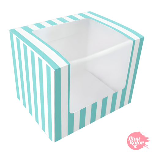 WEISSE UND BLAUE DONUT-BOX - 12,5 X 10 CM