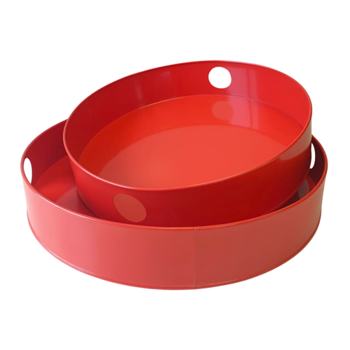 SATZ RUNDE METALLTABLETTS - ROT