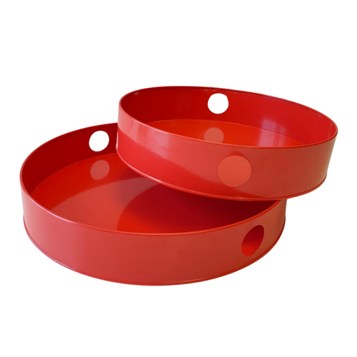 SATZ RUNDE METALLTABLETTS - ROT