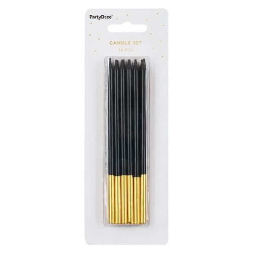 PARTYDECO GEBURTSTAGSKERZEN - SCHWARZ/GOLD (14 CM)