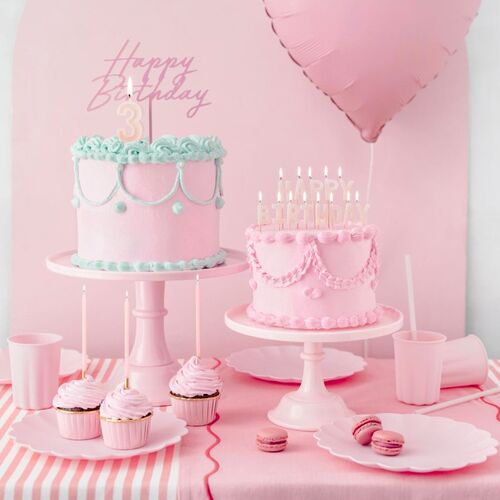 PARTYDECO GEBURTSTAGSKERZEN - ROSA/GOLD (14 CM)