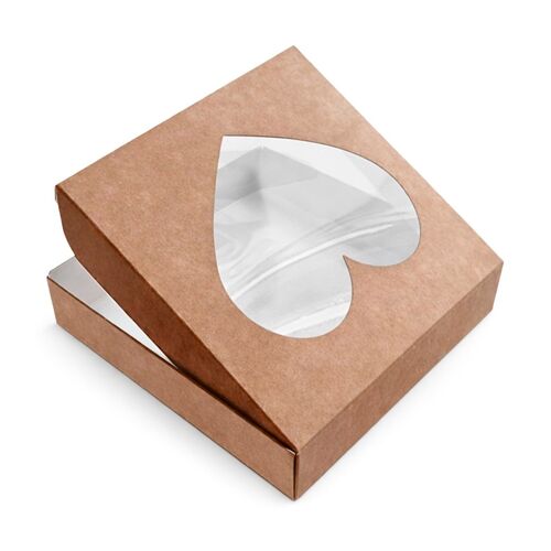 KRAFT-BOX MIT HERZFÖRMIGEM FENSTER – 17 X 3,5 CM